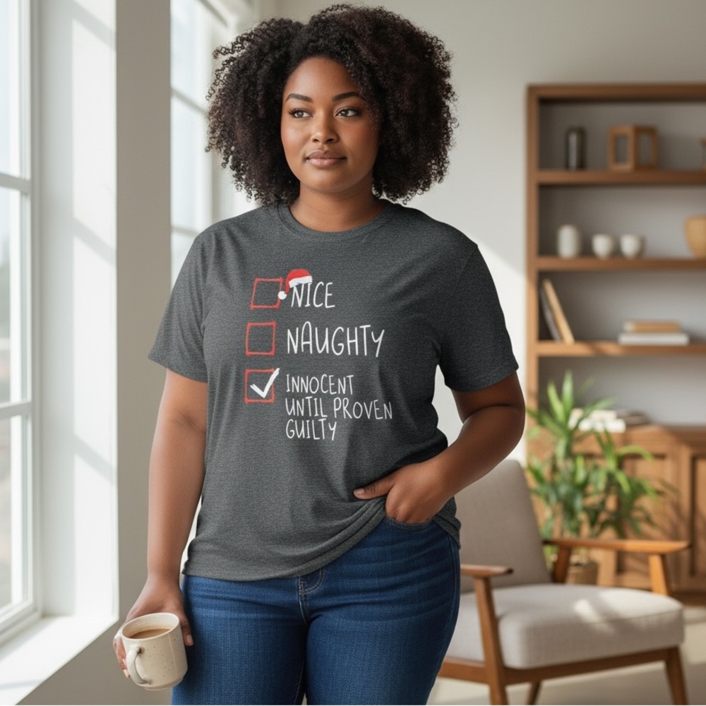 NAUGHTY NICE HOLIDAY L Gray Graphic Tee with Fun Text UNISEX NWOT
